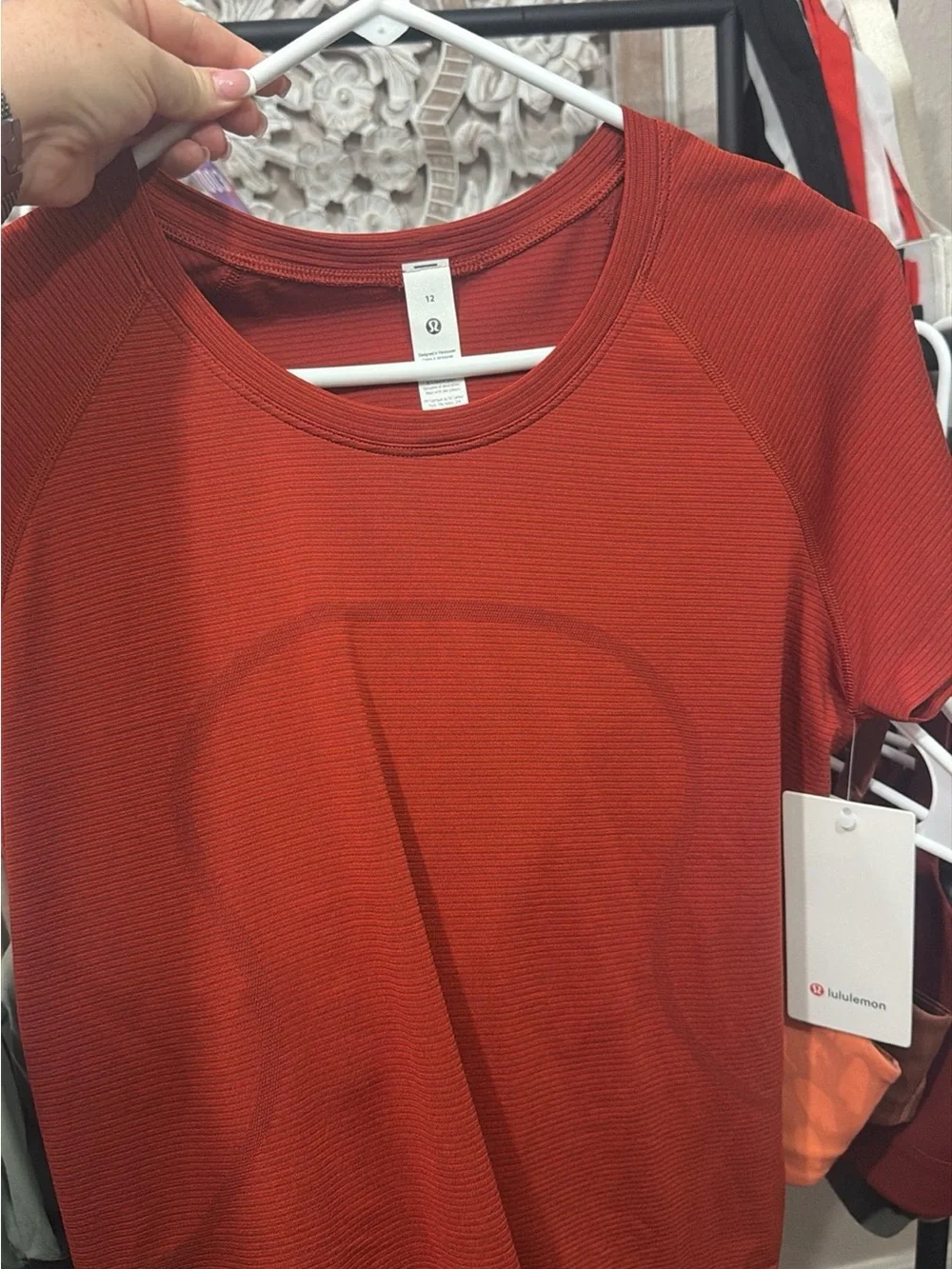 lululemon athletica Ribbed Short-Sleeve Crew in Rust